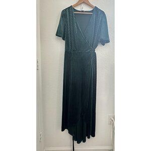 Simplee Plus Wrap Dress Women 3XL Green Velvet Hi-Low Party Whimsy Forrest Fairy